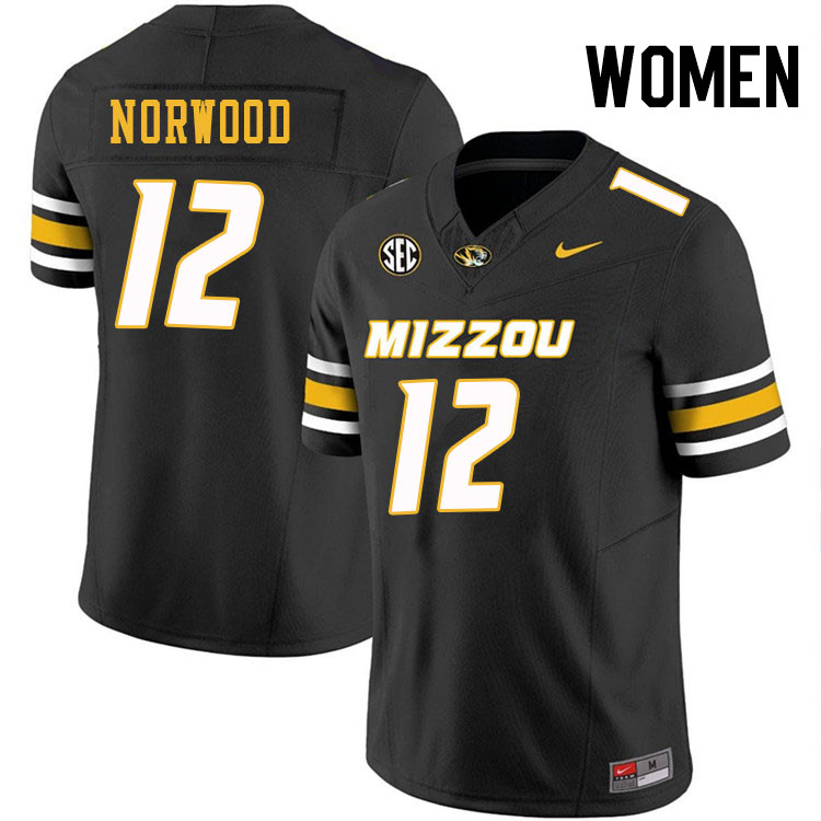 Women #12 Dreyden Norwood Missouri Tigers College Football Jerseys Stitched-Black